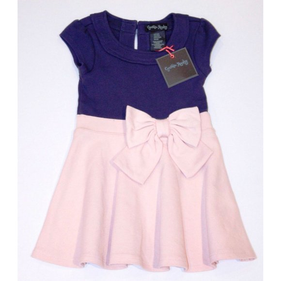 CYNTHIA ROWLEY New York BABY GIRL NAVY Pink BOW Flared DRESS ( 12M ) - Picture 1 of 1